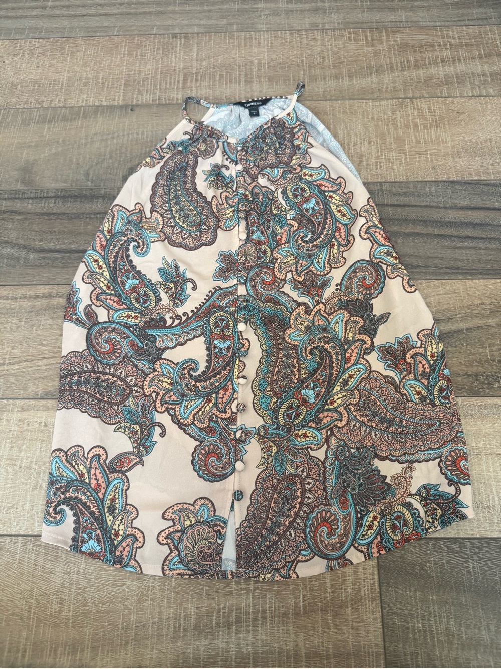 Small- Paisley Print A-Line Women's shirt - Cream with Teal & Brown